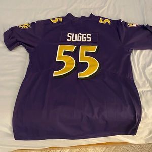 Baltimore Ravens Terrell Suggs #55 on field purple Jersey